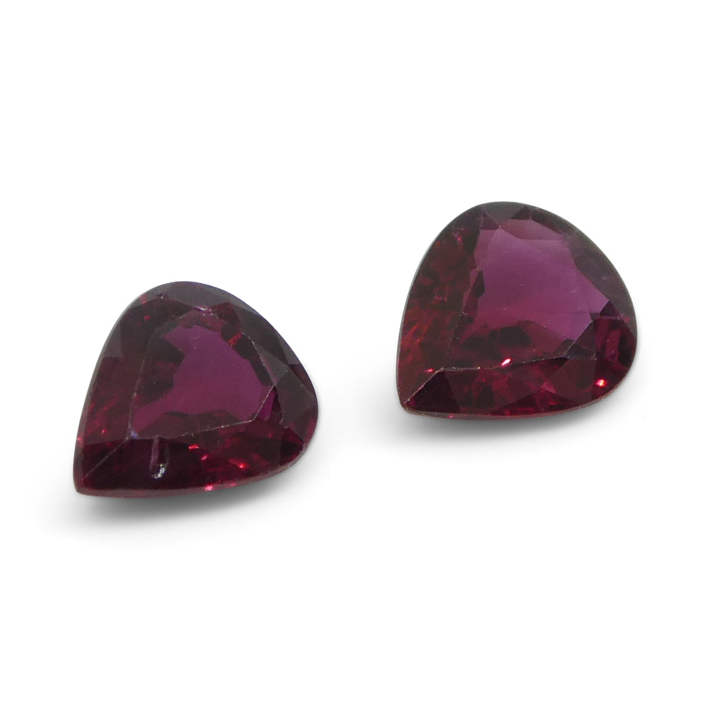 SkyJems 1.33ct Pear Purplish Red Ruby Pair from Thailand, premium matched gemstone for jewelry design