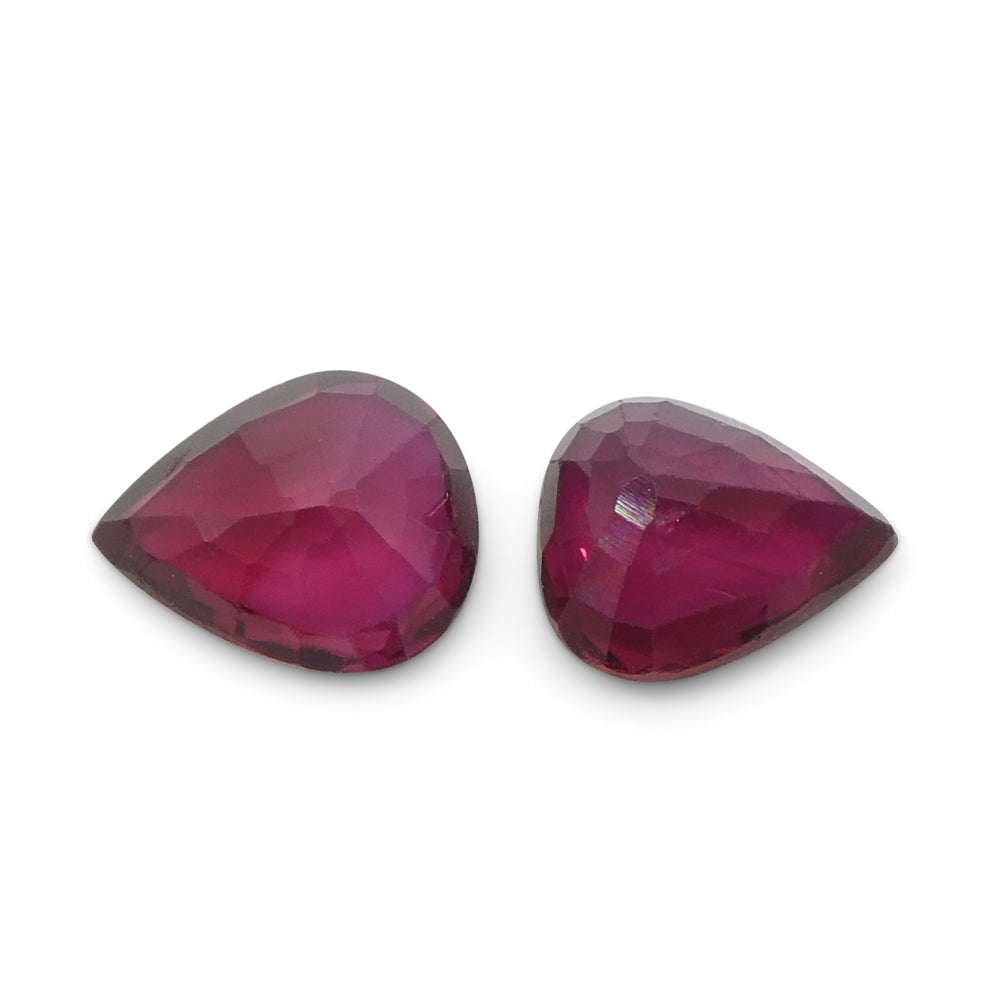 SkyJems 1.33ct Pear Purplish Red Ruby Pair from Thailand, precision-matched heated gemstone for fine jewelry
