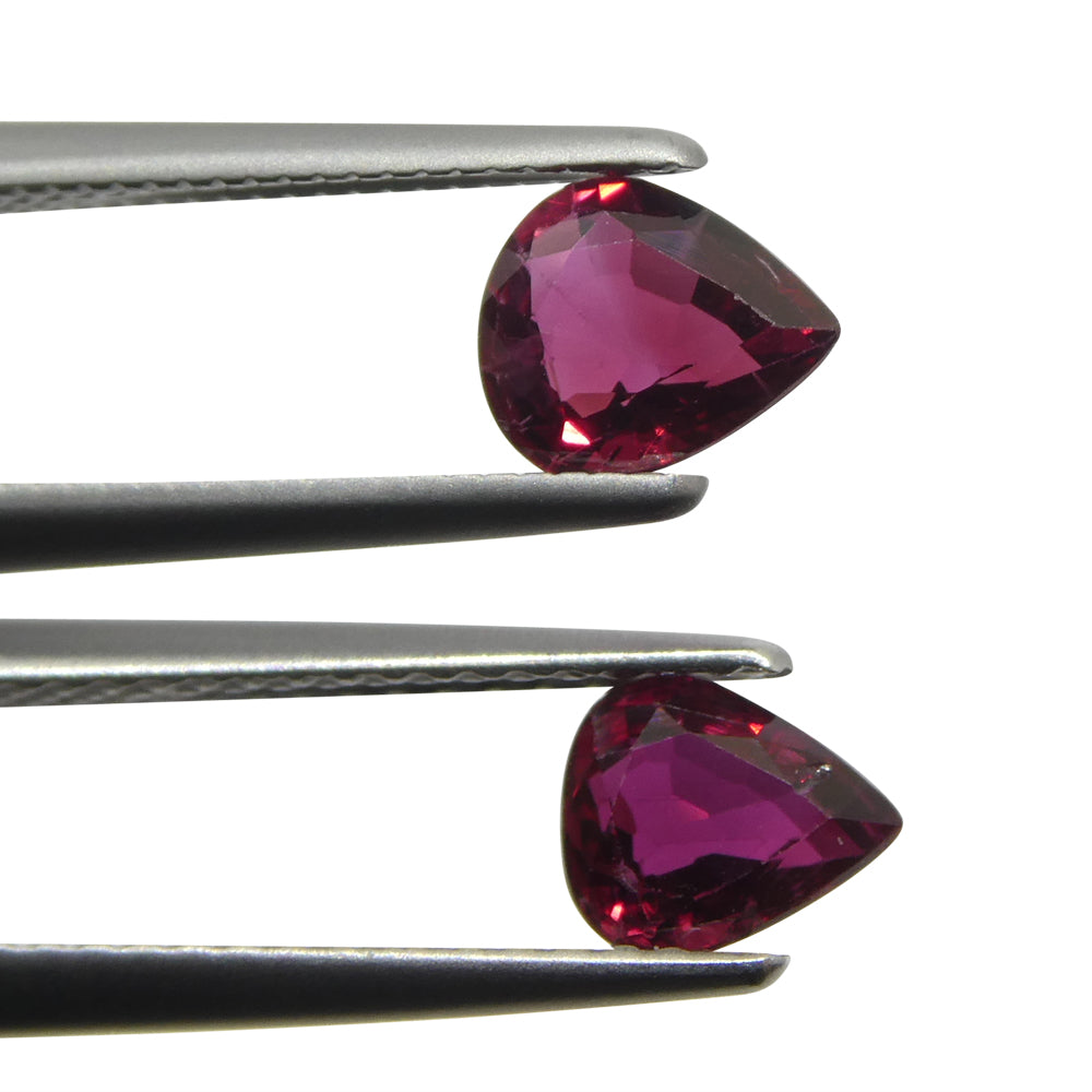 SkyJems 1.33ct Pear Purplish Red Ruby Pair from Thailand, premium matched gemstone for fine jewelry