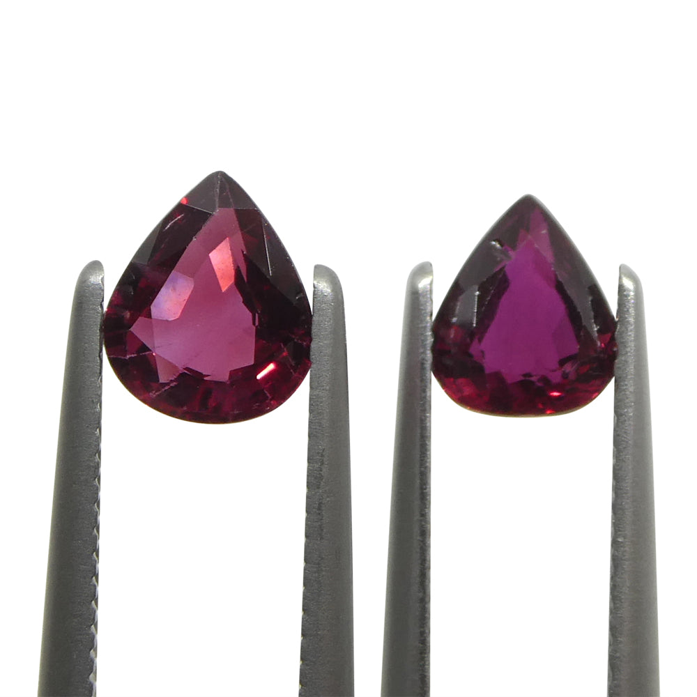 SkyJems 1.33ct Pear Purplish Red Ruby Pair from Thailand, premium matched gemstone for jewelry design