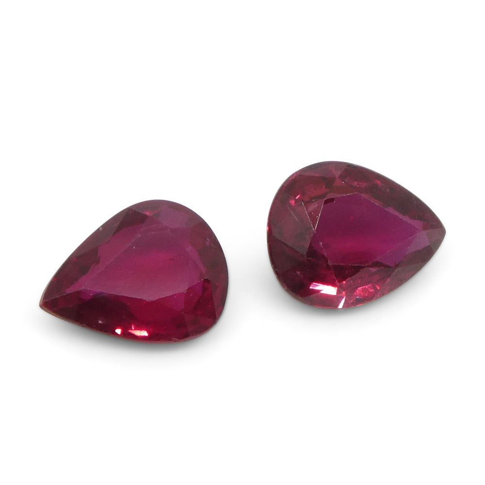 1.47ct Pear Purplish Red Ruby Pair from Thailand, premium matched gemstones by SkyJems Canadian gem specialists