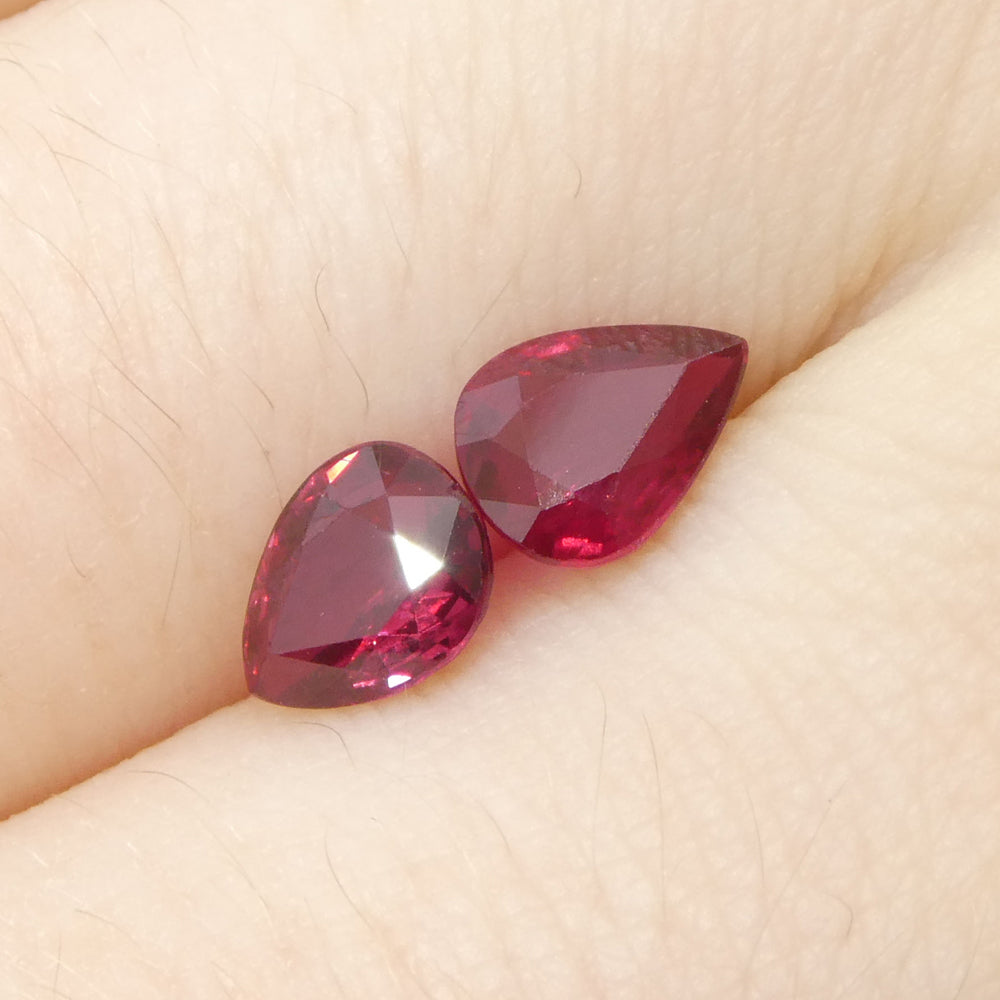 1.47ct Pear Purplish Red Ruby Pair from Thailand, premium matched gemstones by SkyJems Canadian gem specialists