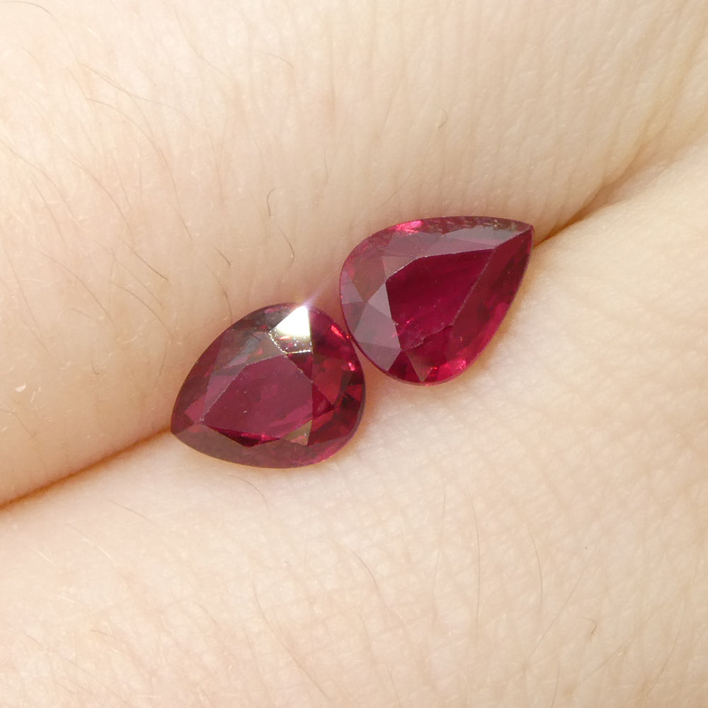 1.47ct Pear Purplish Red Ruby Pair from Thailand, premium matched gemstones by SkyJems Canadian gem specialists
