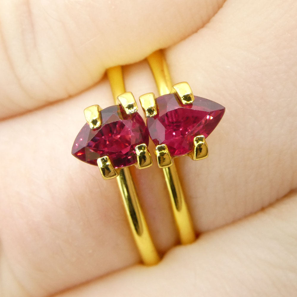 1.47ct Pear Purplish Red Ruby Pair from Thailand, premium matched gemstones by SkyJems Canadian gem specialists