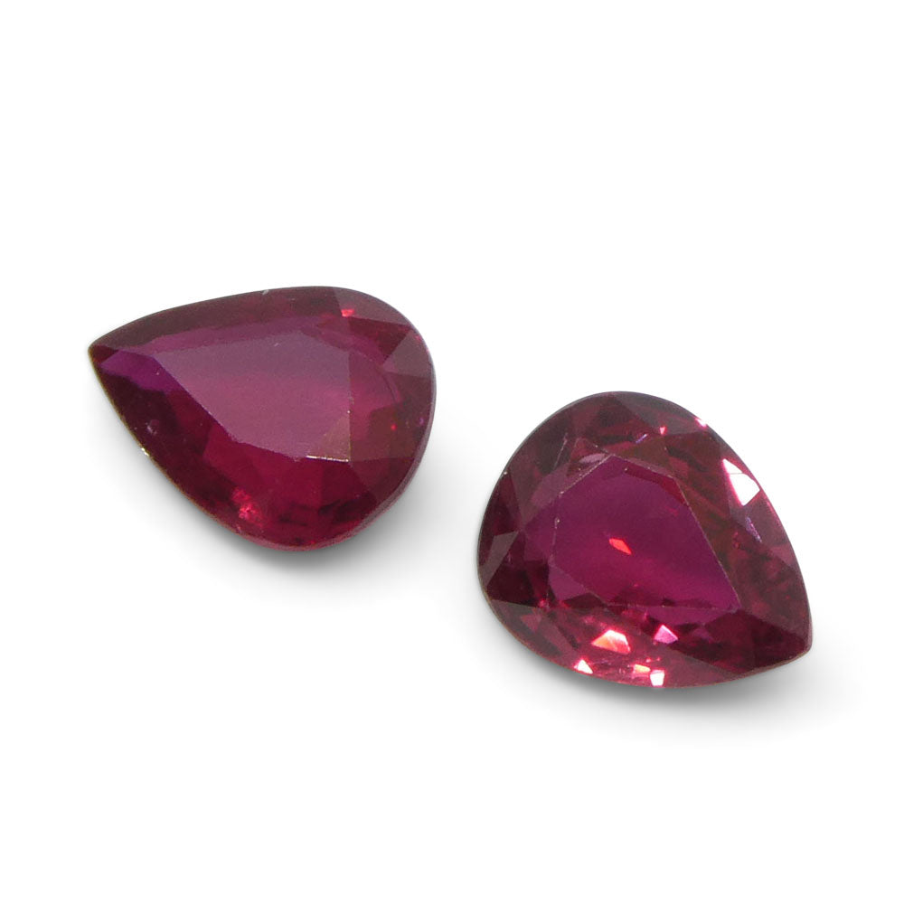 1.47ct Pear Purplish Red Ruby Pair from Thailand, premium matched gemstones by SkyJems Canadian gem specialists
