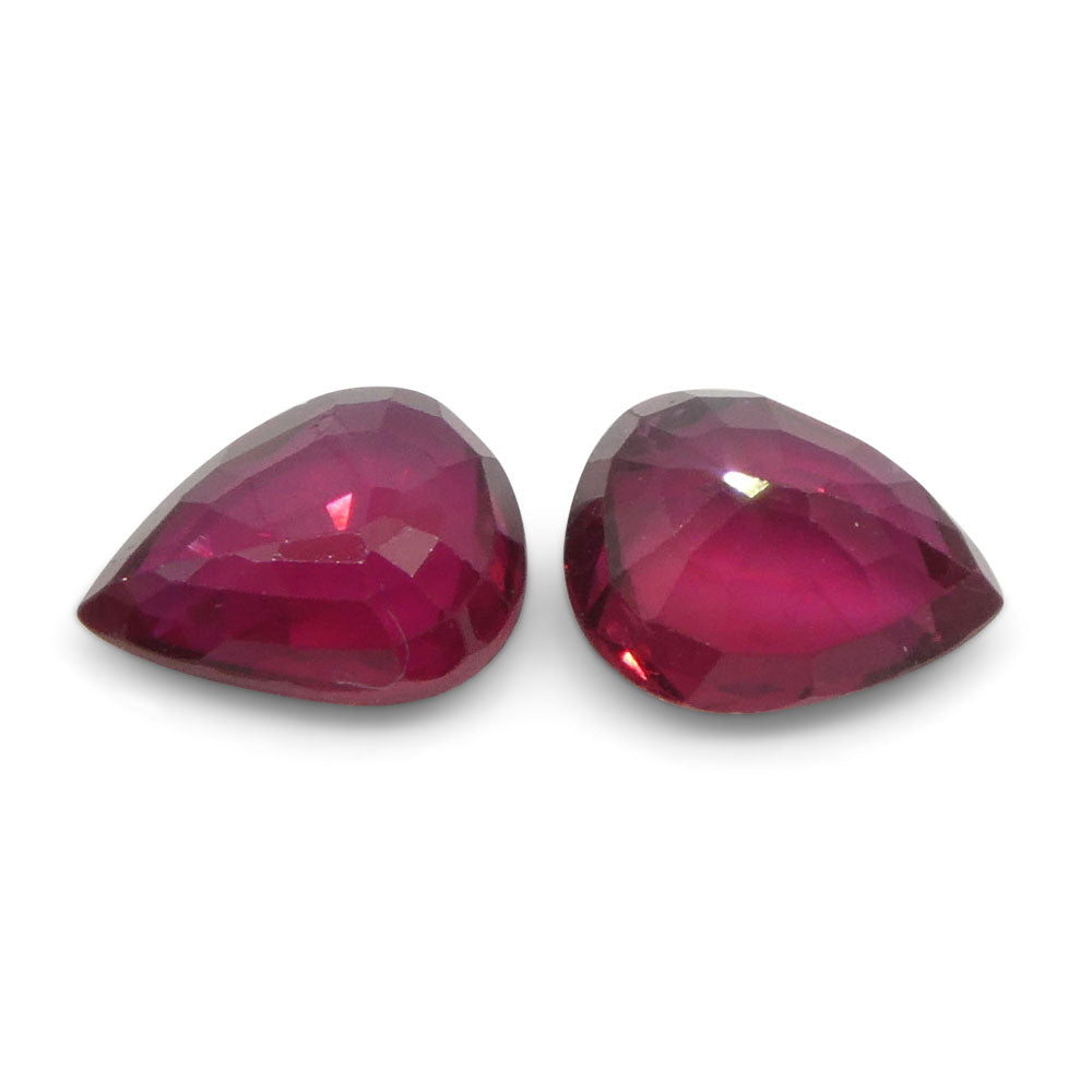 1.47ct Pear Purplish Red Ruby Pair from Thailand, premium matched gemstones by SkyJems Canadian gem specialists