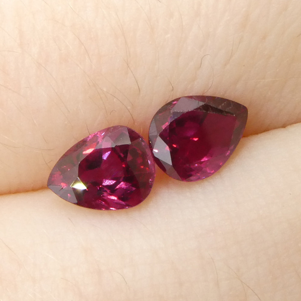 SkyJems 1.41ct Pear Purplish Red Ruby Pair from Thailand, premium matched gemstone for fine jewelry