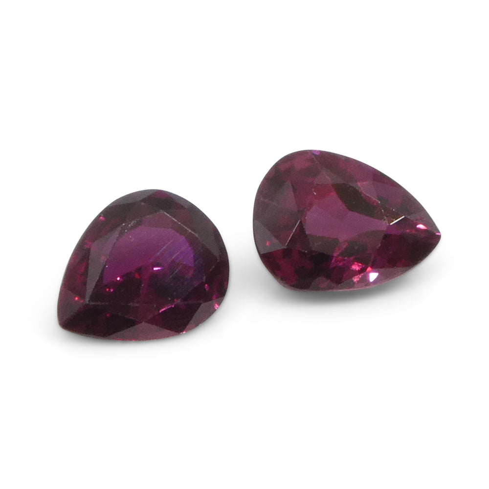 1.41ct Purplish Red Thai Ruby Pair in Pear Shape, Premium Matched Gemstones from SkyJems Gem Collection