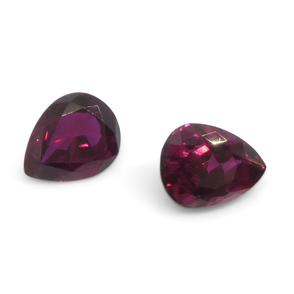 1.41ct Pear Purplish Red Ruby Pair from Thailand, matched gemstones by SkyJems Canadian gem specialists