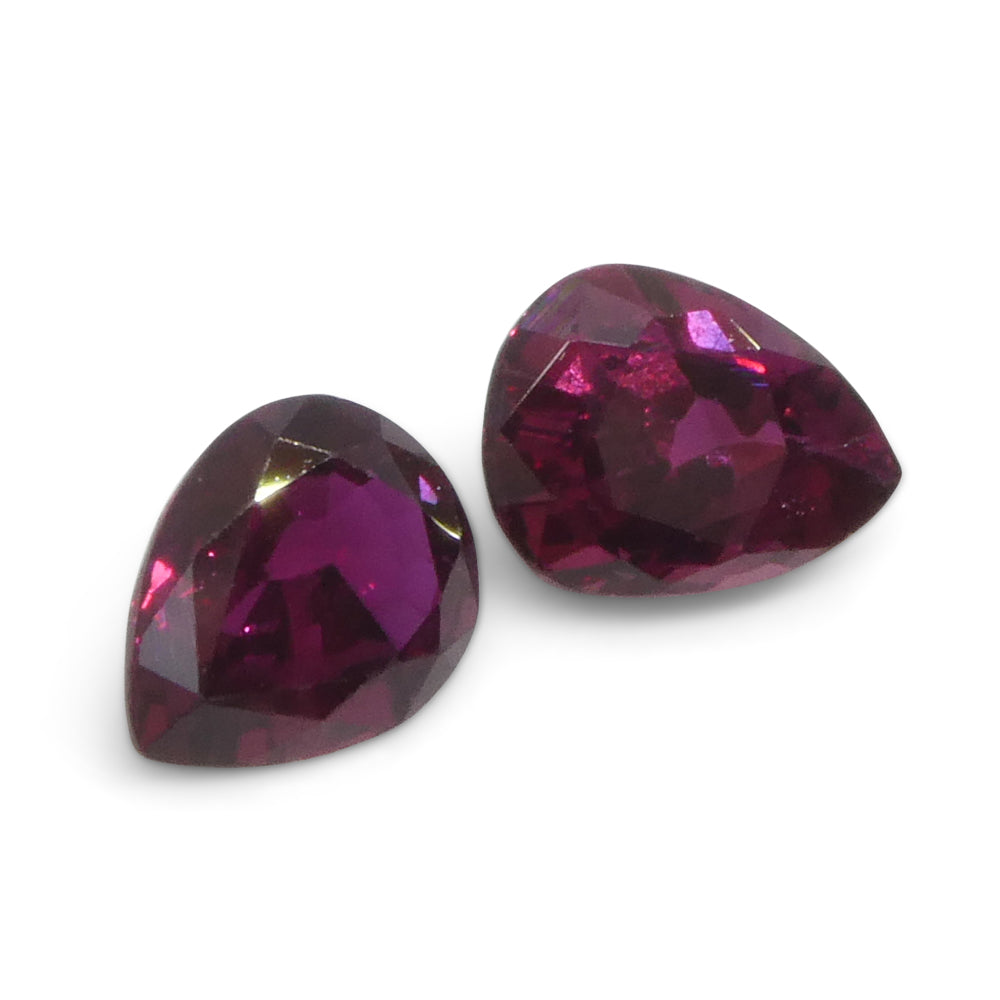 1.41ct Pear Purplish Red Ruby Pair from Thailand, premium matched gemstones by SkyJems Canadian gem specialists