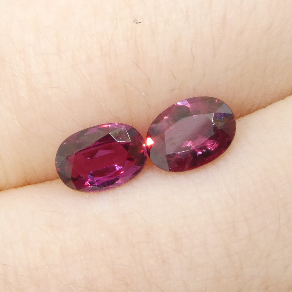 1.81ct Thai Purplish Red Ruby Pair, Oval Step Cut Matched Gemstones by SkyJems Canada