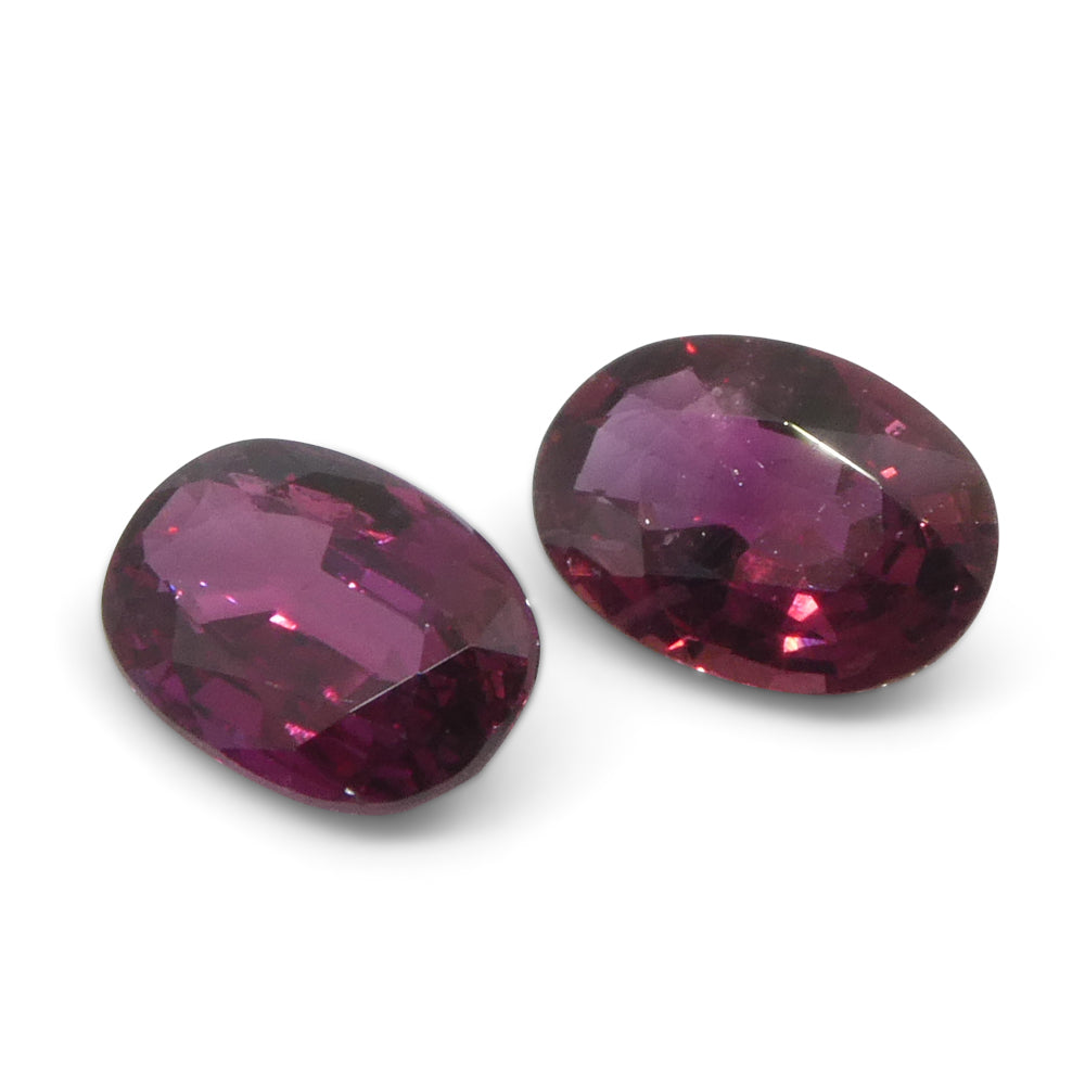 1.81ct Thai Purplish Red Ruby Pair, Oval Step Cut Matched Gemstones from SkyJems Canadian Gem Specialists