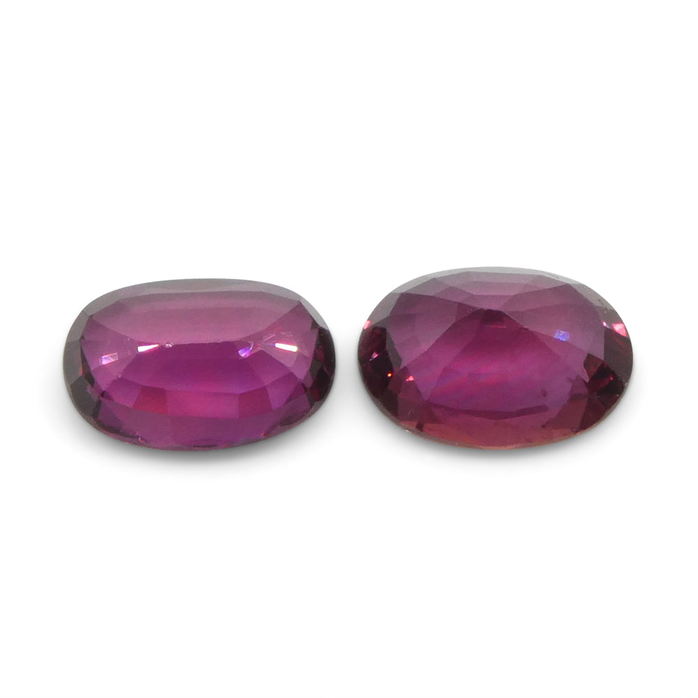 1.81ct Thai Purplish Red Ruby Pair in Oval Step Cut, premium matched gemstones by SkyJems Canadian gem experts