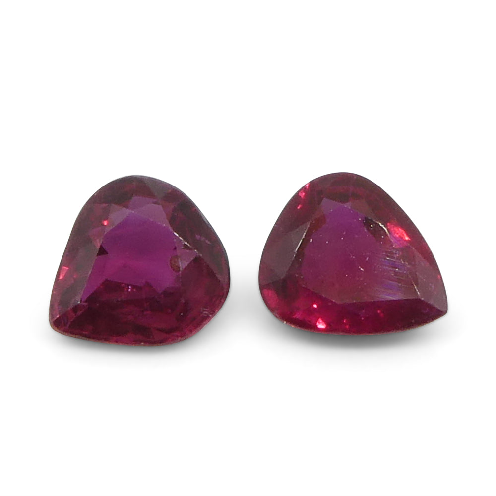 SkyJems 1.33ct Pear Purplish Red Ruby Pair from Thailand, premium matched gemstone for fine jewelry