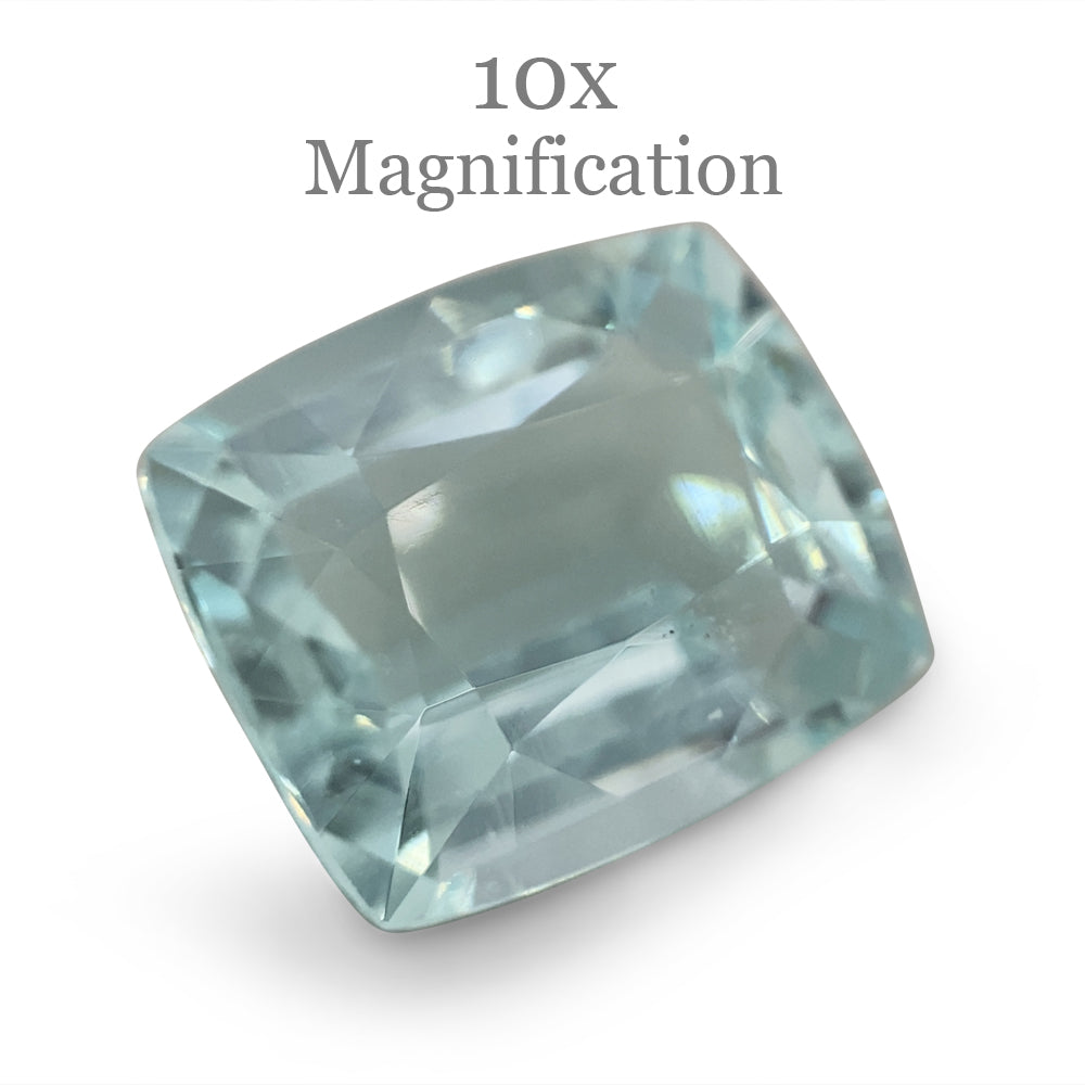 SkyJems 9.6ct Brazilian Cushion-Cut Aquamarine, soft blue-green beryl gemstone with elegant step-cut faceting