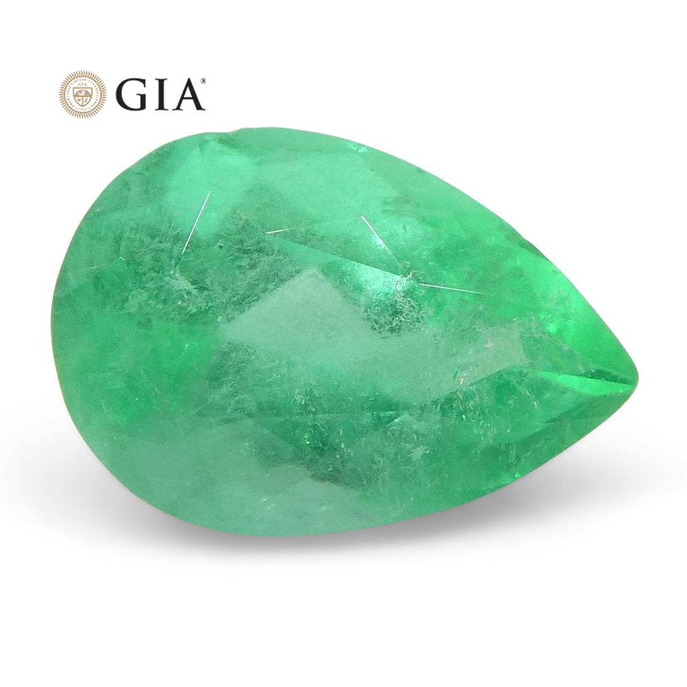 1.37 ct Colombian Emerald, vivid green pear-cut natural beryl, GIA certified premium gemstone by SkyJems Canada