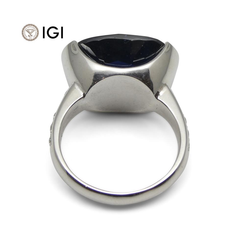 Fine Quality 12.21ct IGI Certified Unheated Blue Sapphire & Diamond Ring in 18kt White Gold - Skyjems Wholesale Gemstones