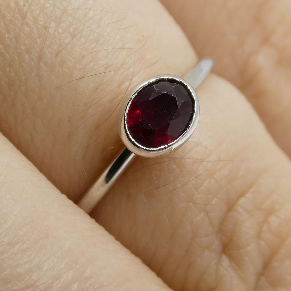 Burmese Ruby Stacker Ring in 10kt White Gold - Dainty Oval Solitaire by SkyJems Canadian Jewellers
