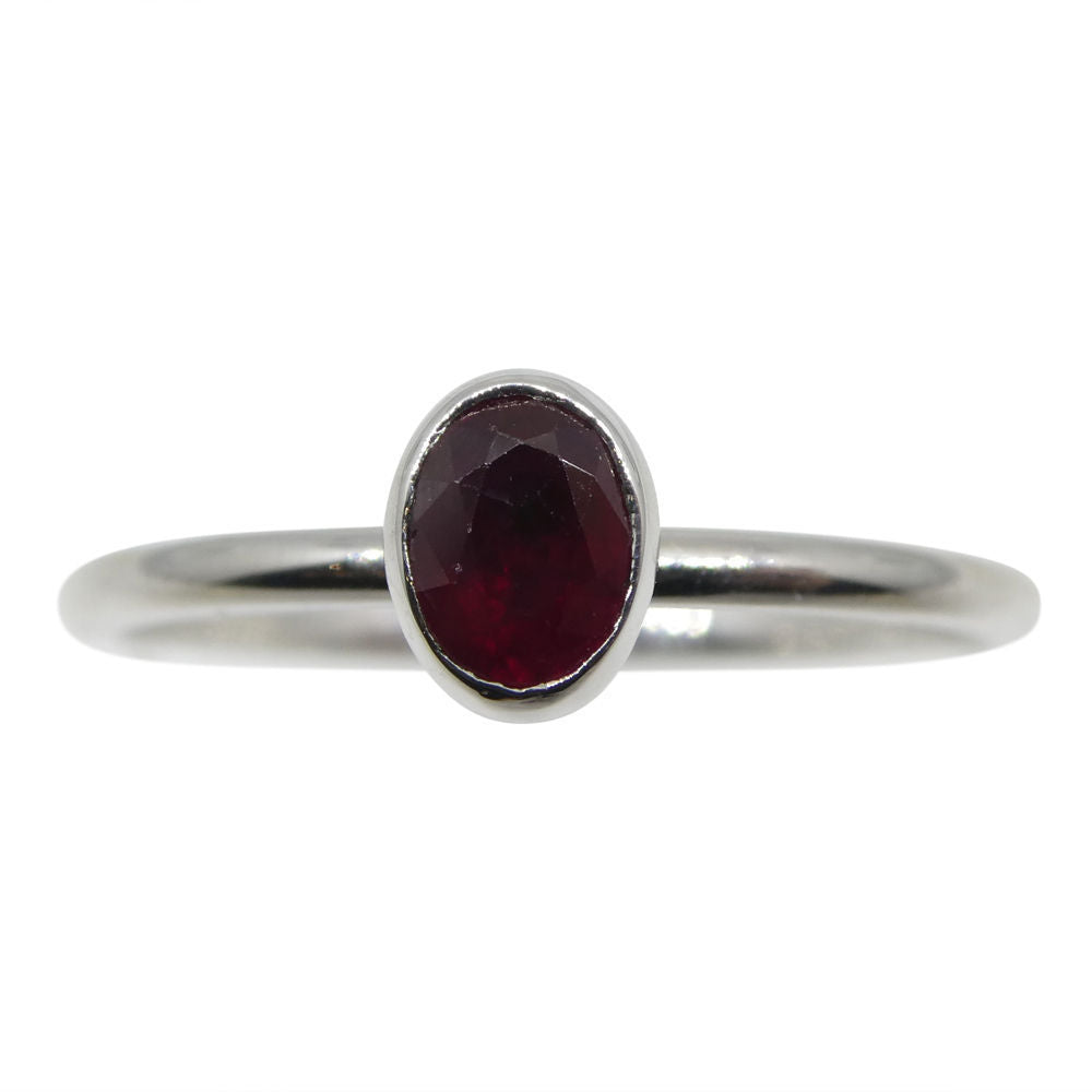 SkyJems 0.45ct oval ruby stacker ring in 10kt white gold, dainty Myanmar gemstone jewelry, Canadian crafted