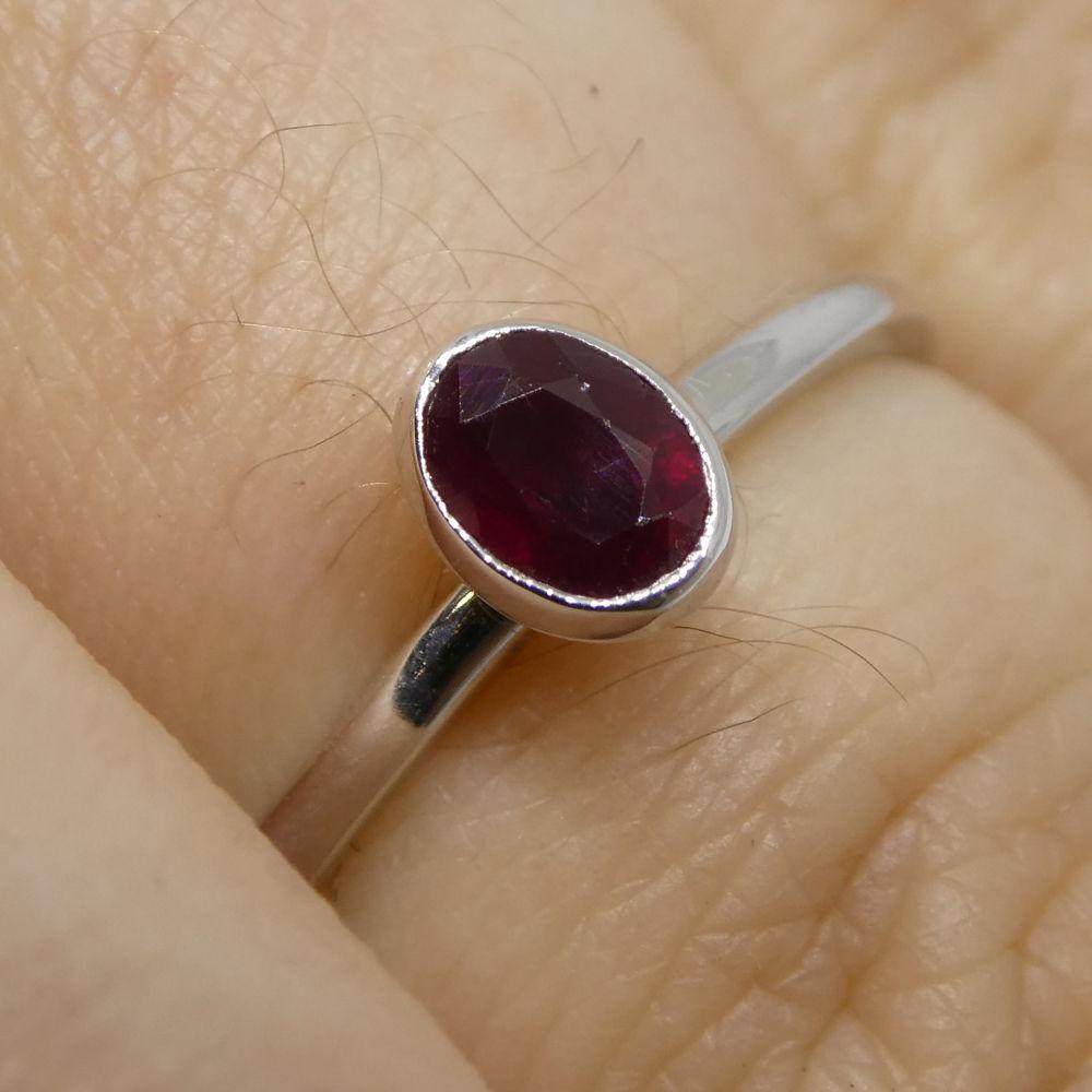 SkyJems 0.45ct oval ruby stacker ring in 10kt white gold, dainty Myanmar gemstone jewelry, Canadian crafted