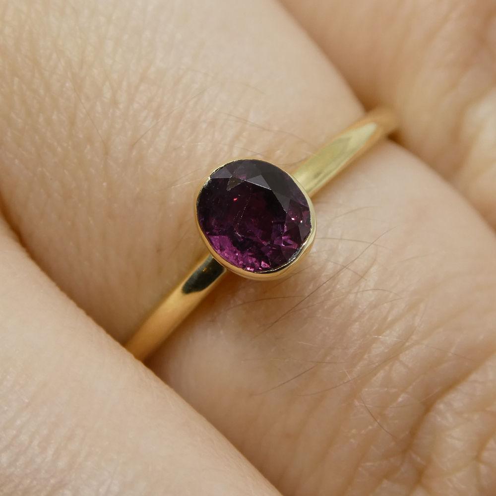 SkyJems Ruby Stacker Ring: Vibrant Red Oval Myanmar Ruby in 10kt Yellow Gold, Stackable Canadian Jewellery