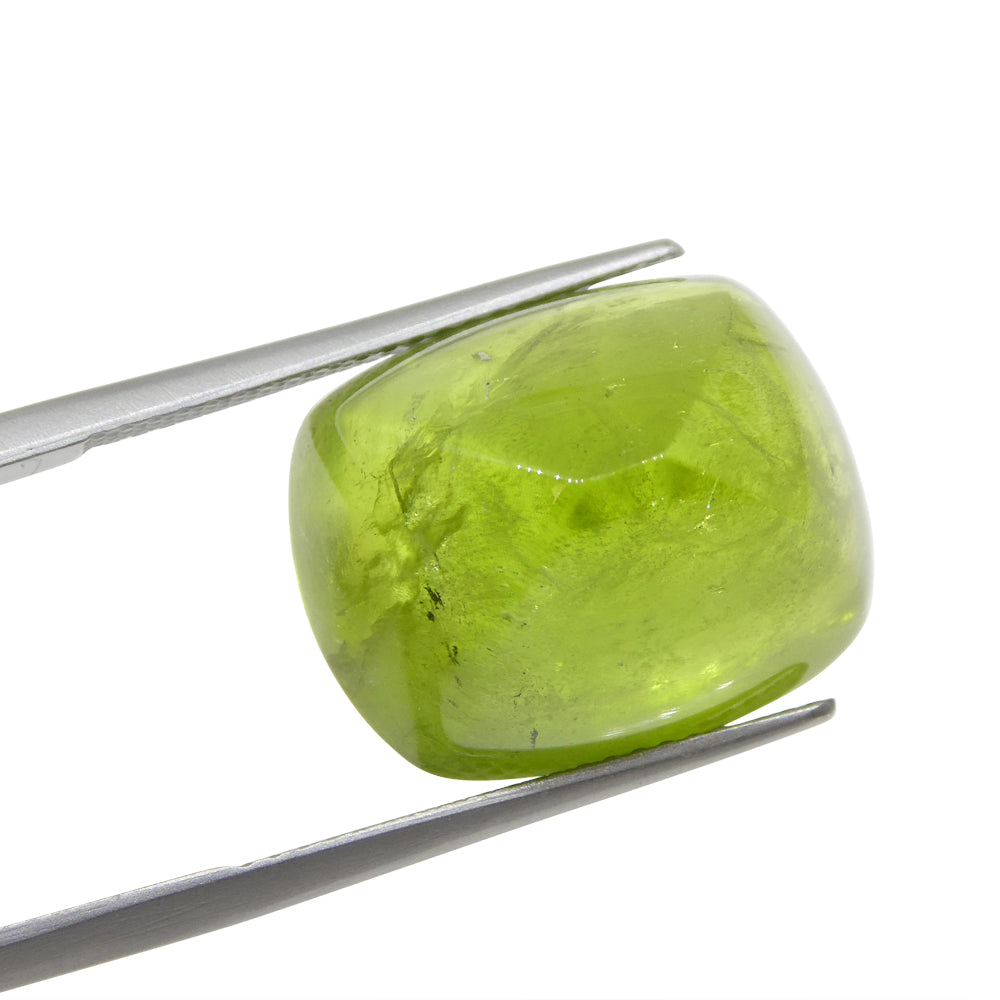 SkyJems 21.68ct Yellow-Green Peridot Cushion Sugarloaf Cabochon from Pakistan, rare collector-grade gemstone