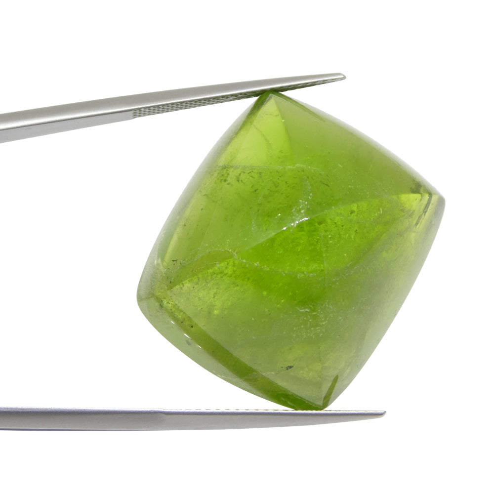 Peridot 76.85 cts 26.50 x 22.565 x 10.29 Cushion Sugarloaf Cabochon Green $5000