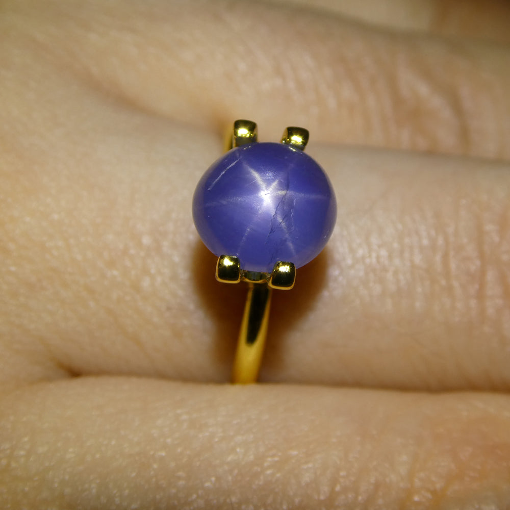 3.83ct Round Cabochon Blue Star Sapphire from Burma (Myanmar), Unheated - Skyjems Wholesale Gemstones