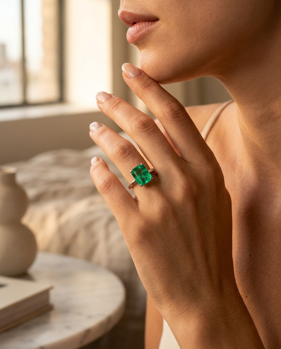 5.25ct green emerald octagonal cut, minor inclusions, GIA certified Zambia — Skyjems