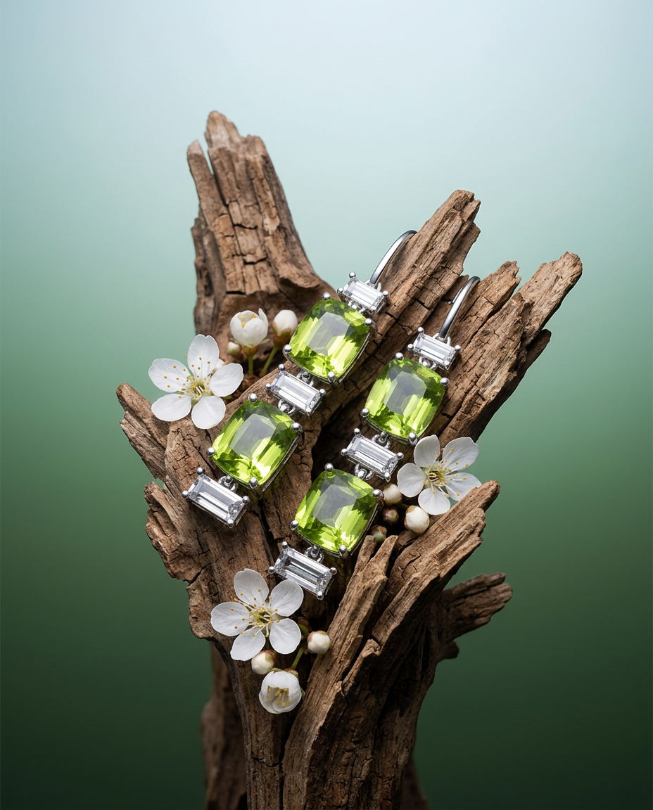 Luxurious SkyJems peridot and white sapphire drop earrings in 14k white gold, Canadian-crafted green gemstone jewelry