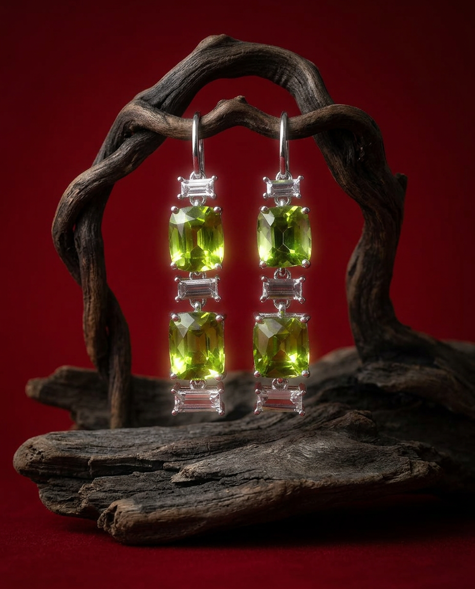 Luxurious SkyJems peridot and white sapphire drop earrings in 14k white gold, Canadian gemstone elegance
