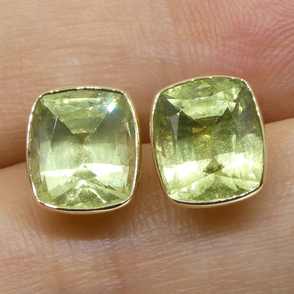 5.37ct Pair Cushion Green Merelani Mint Tsavorite Garnet Stud Earrings set in 14k Yellow Gold - Skyjems Wholesale Gemstones