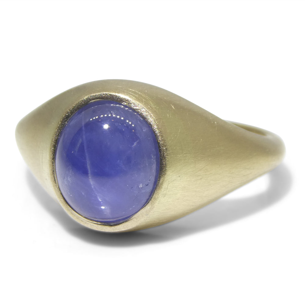 5.30ct Blue Star Sapphire Signet Ring set in 14k Yellow Gold - Skyjems Wholesale Gemstones