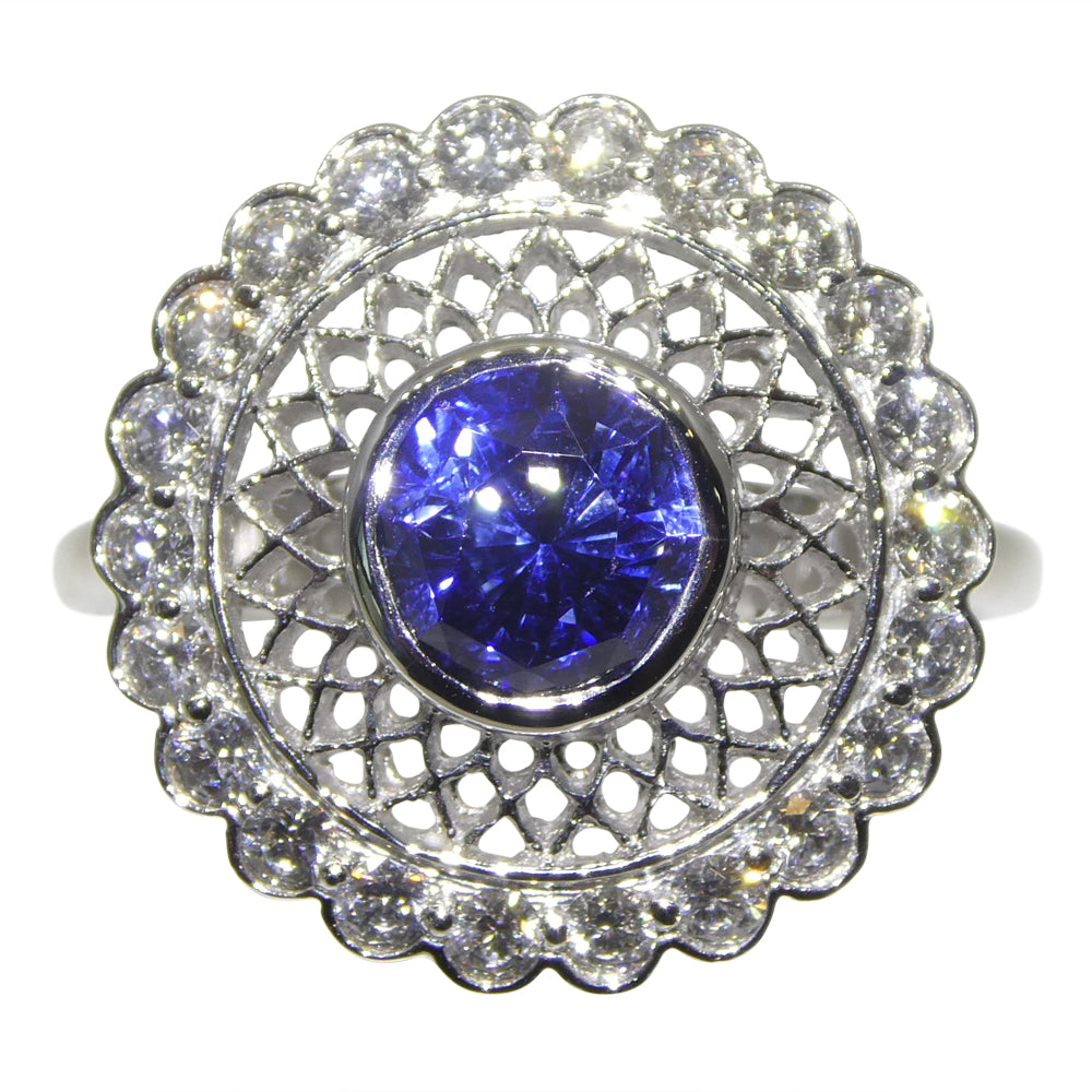 1.78ct Round Blue Sapphire, Diamond Engagement Ring set in 18k White Gold, GIA Certified Unheated - Skyjems Wholesale Gemstones