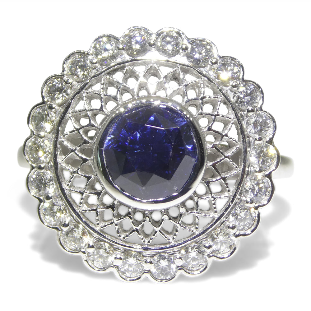1.78ct Round Blue Sapphire, Diamond Engagement Ring set in 18k White Gold, GIA Certified Unheated - Skyjems Wholesale Gemstones