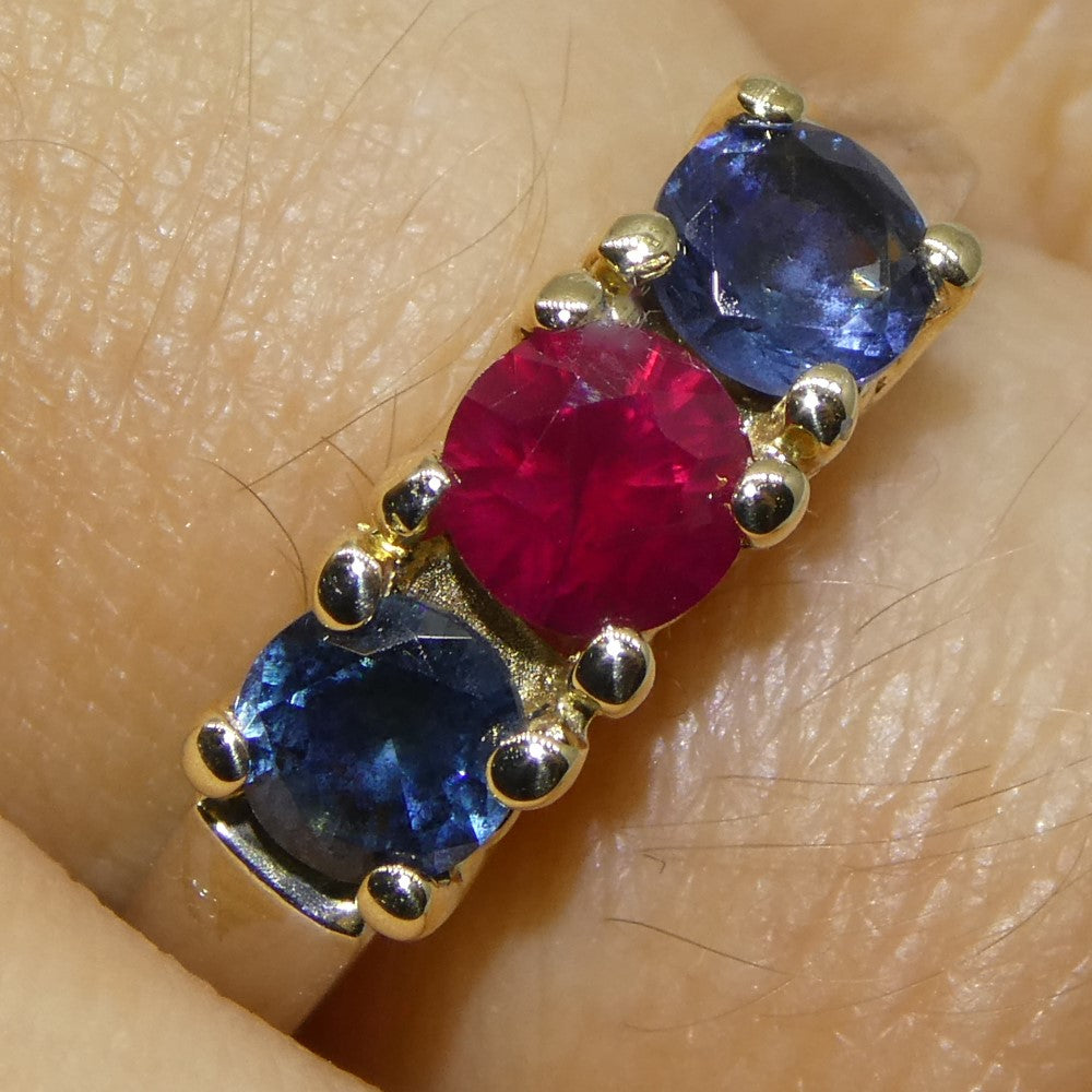 0.37ct Round Red Ruby, Blue Spinel Three Stone Engagement Ring set in 14k White and Yellow Gold - Skyjems Wholesale Gemstones