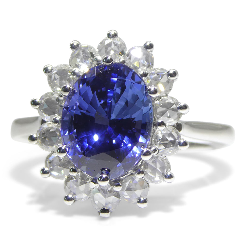 3.98ct Oval Blue Sapphire, Diamond Ring set in 18k White Gold, GIA Certified, Sri Lanka - Skyjems Wholesale Gemstones
