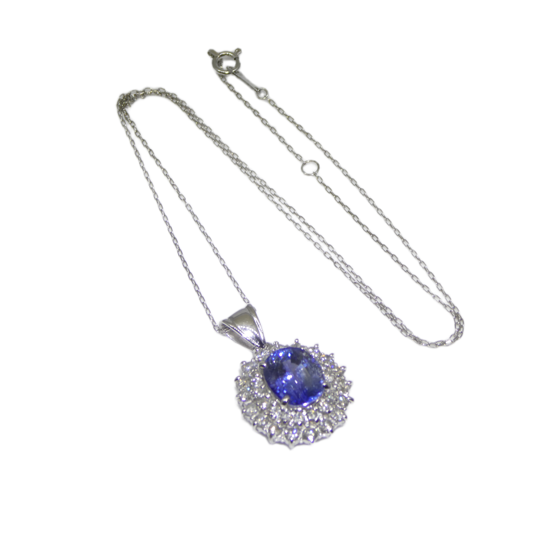 3.89ct Oval Blue Sapphire, Diamond Pendant set in Platinum, GIA Certified Madagascar - Skyjems Wholesale Gemstones