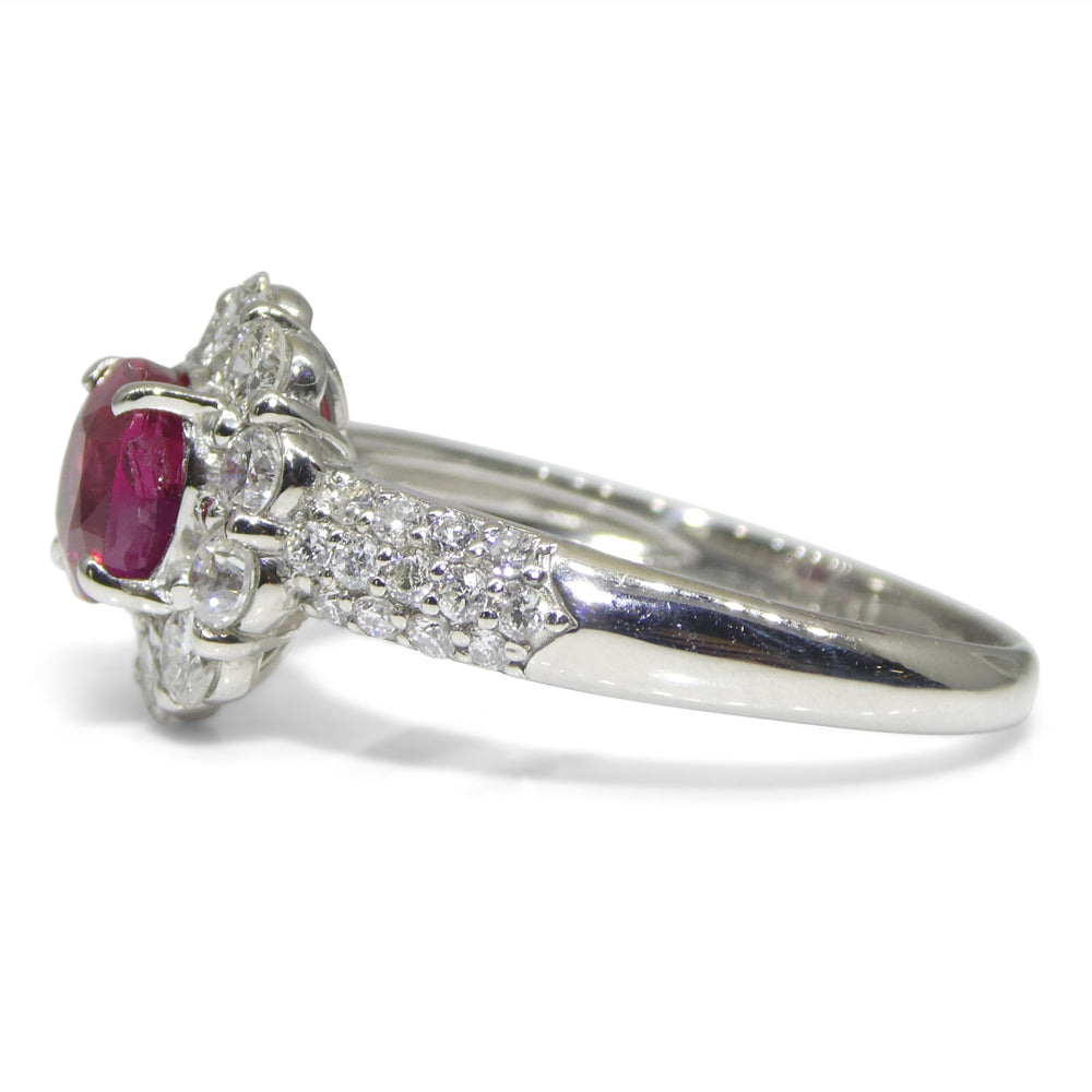 1.11ct Cushion Red Ruby, Diamond Halo Engagement Ring set in Platinum - Skyjems Wholesale Gemstones