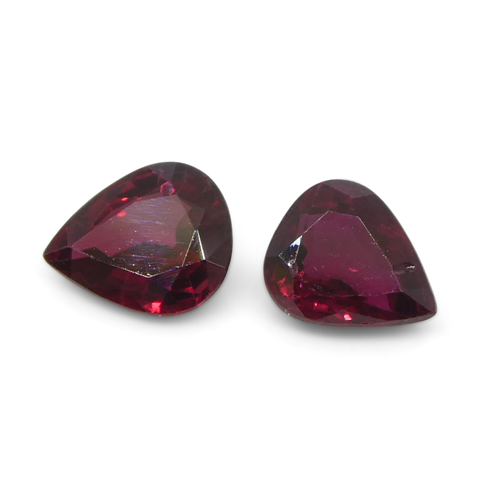 1.33ct Pear Thai Ruby Pair in Purplish Red, matched gemstones from SkyJems Canadian gem specialists since 1967
