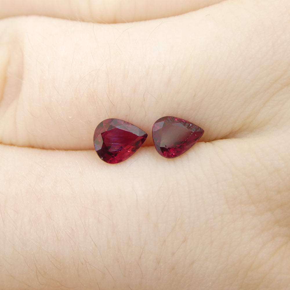 SkyJems 1.33ct Pear Purplish Red Ruby Pair from Thailand, premium matched gemstone for fine jewelry