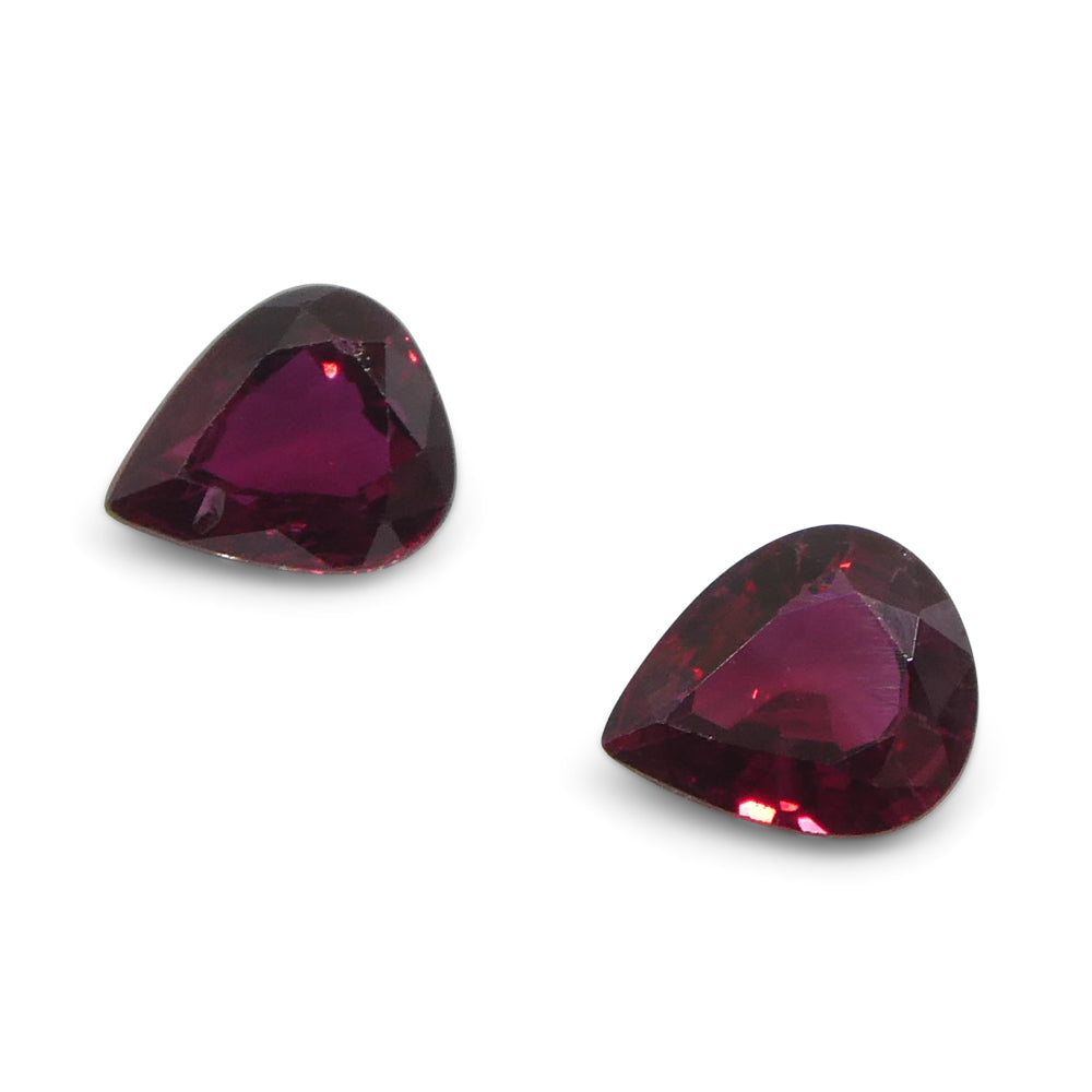 SkyJems 1.33ct Pear Purplish Red Ruby Pair from Thailand, premium matched gemstone for fine jewelry