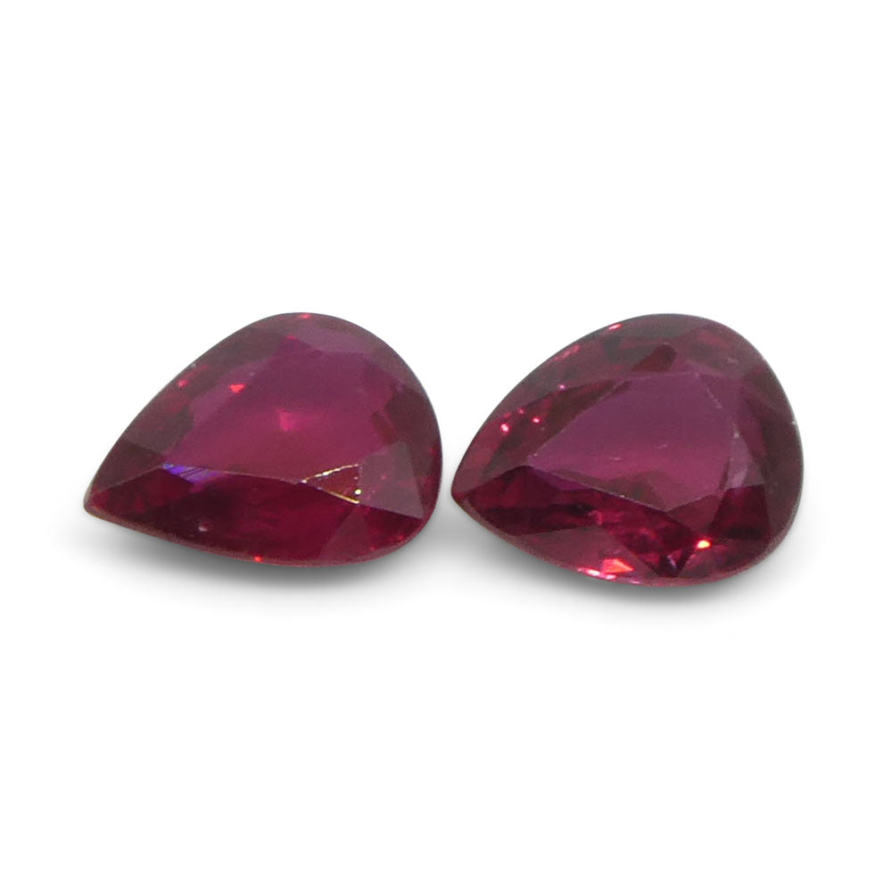 1.47ct Pear Purplish Red Ruby Pair from Thailand, premium matched gemstones by SkyJems Canadian gem specialists