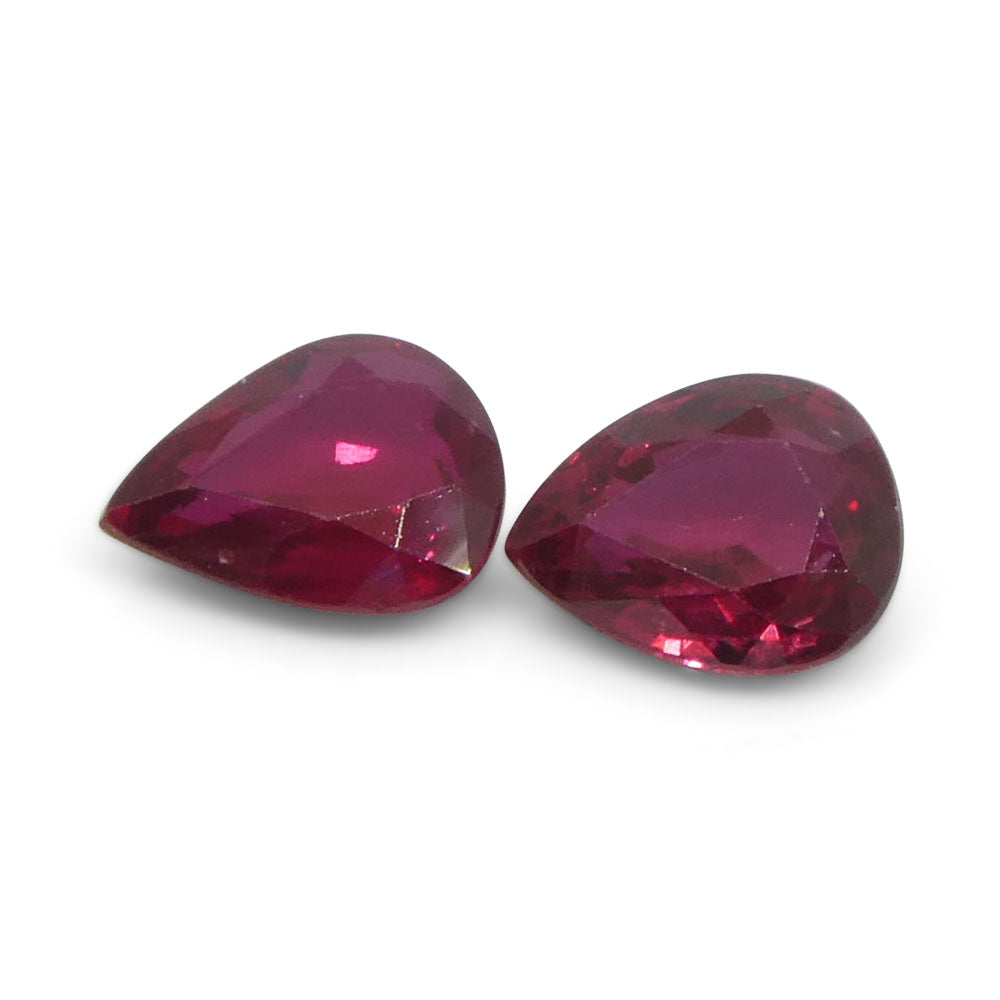 1.47ct Pear Purplish Red Ruby Pair from Thailand, premium matched gemstones by SkyJems Canadian gem specialists