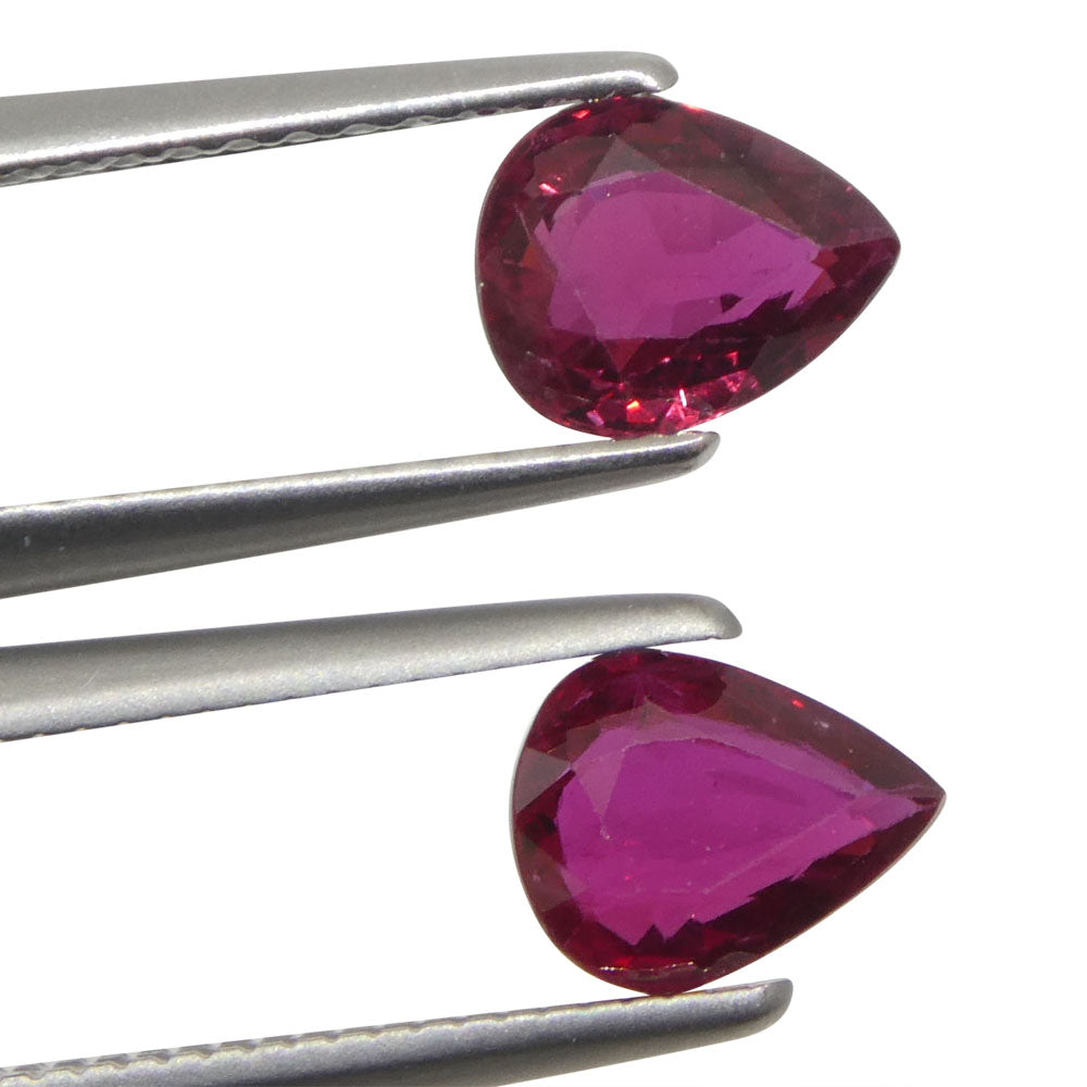 1.47ct Pear Purplish Red Ruby Pair from Thailand, premium matched gemstones by SkyJems Canadian gem specialists