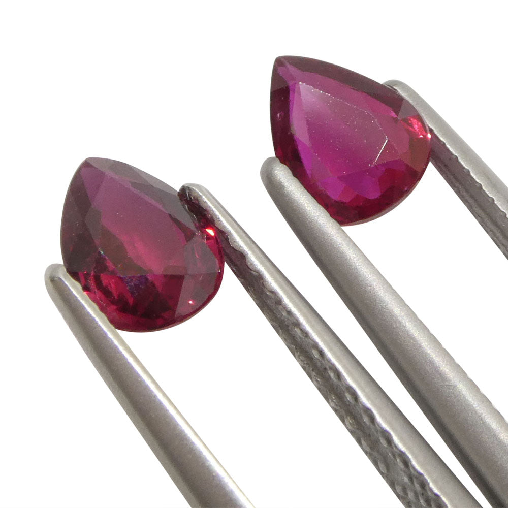 1.47ct Pear Purplish Red Ruby Pair from Thailand, premium matched gemstones by SkyJems Canadian gem specialists