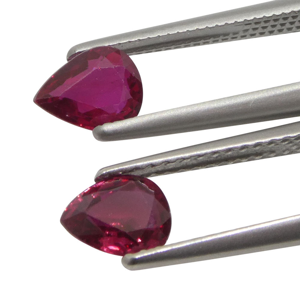 1.47ct Pear Purplish Red Ruby Pair from Thailand, premium matched gemstones by SkyJems Canadian gem specialists