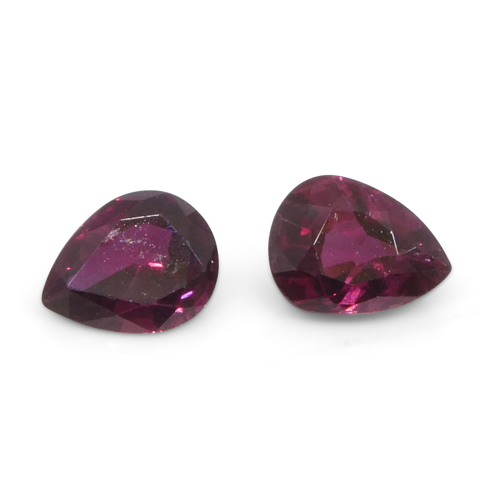 1.41ct Pear Purplish Red Ruby Pair from Thailand, premium matched gemstones by SkyJems Canadian gem specialists