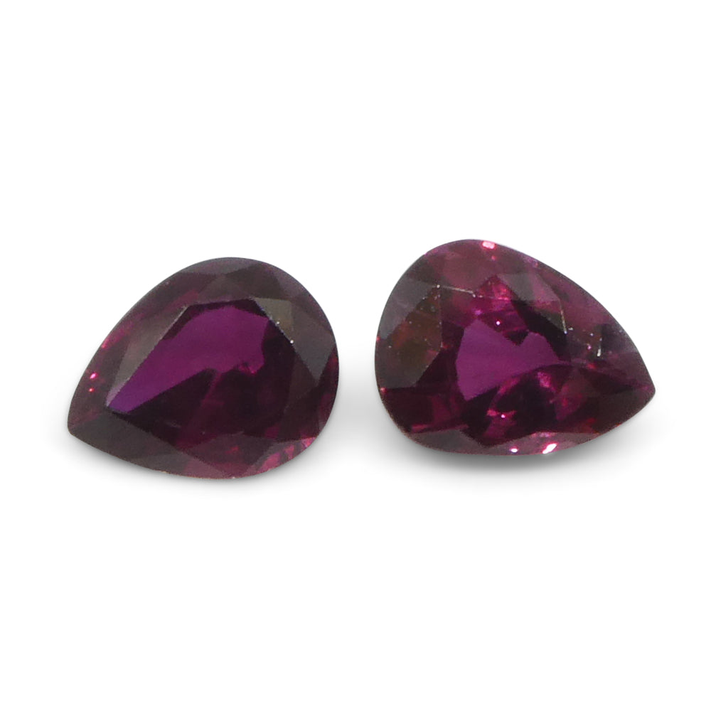 1.41ct Pear Purplish Red Ruby Pair from Thailand, premium matched gemstones by SkyJems Canadian gem specialists