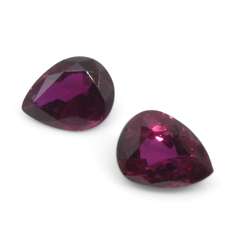SkyJems 1.41ct Pear Purplish Red Ruby Pair from Thailand, premium matched gemstone for jewelry design